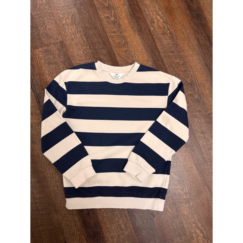 H&M Kids Navy Cream Striped Crewneck Sweatshirt Size 8/10